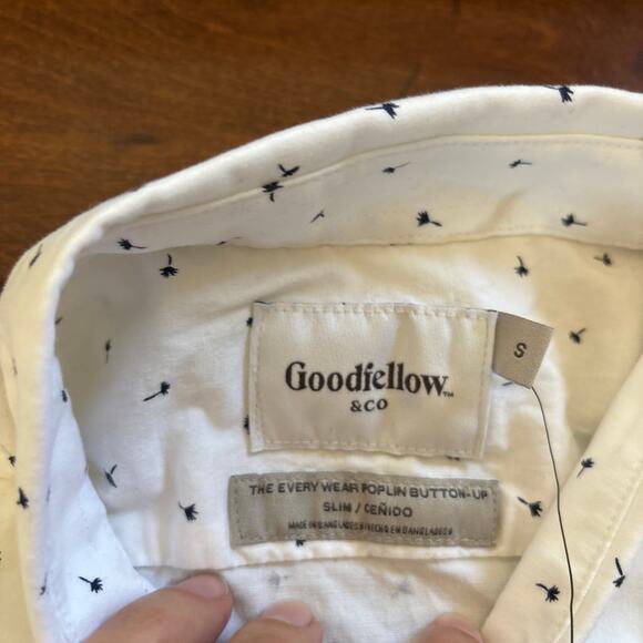 Goodfellow Every Wear Poplin Button Up Slim Shirt White Black Men's Small New - Picture 4 of 8